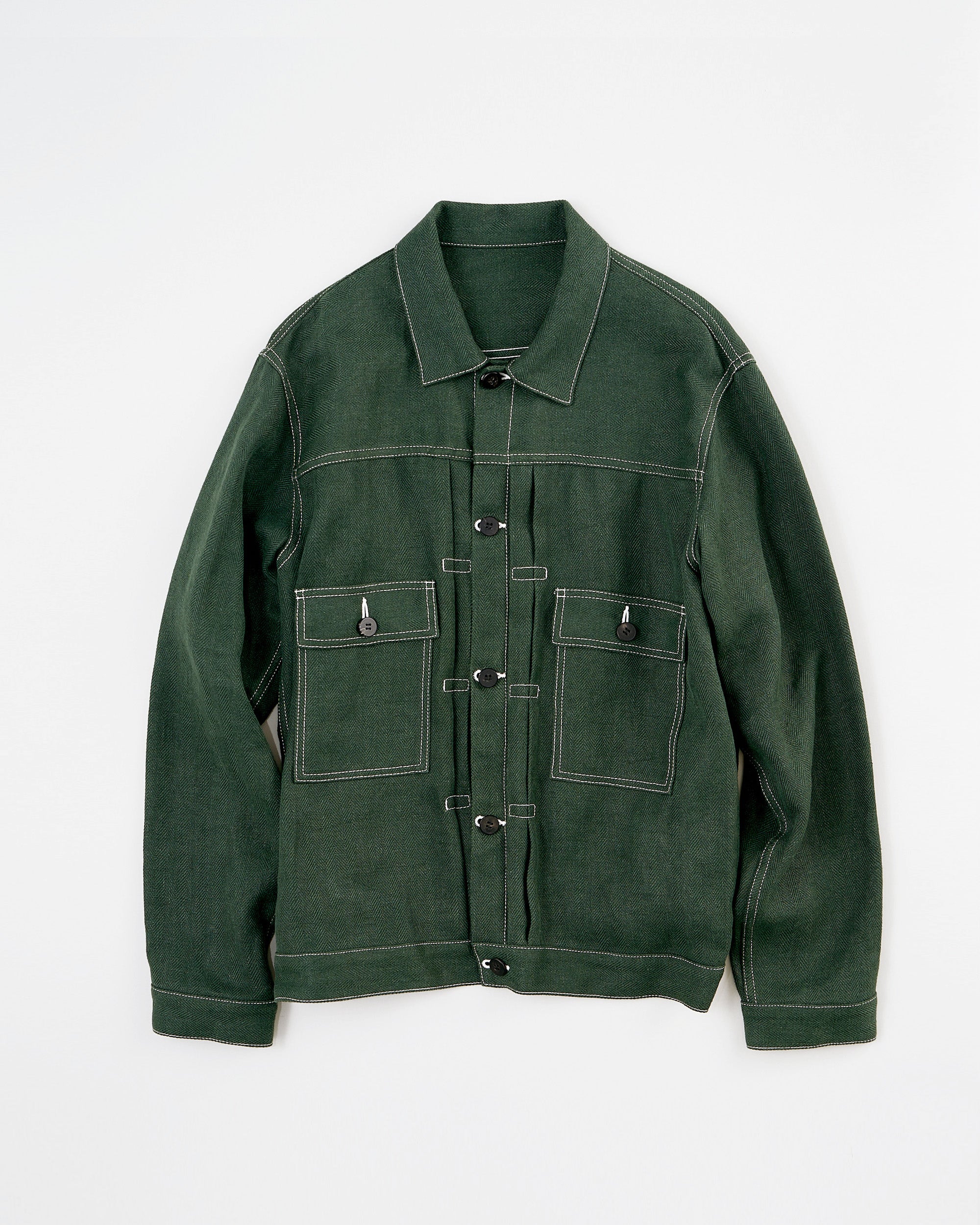 a] HEMP HERRINGBONE TYPE 2 JACKET /GREEN - Cale online