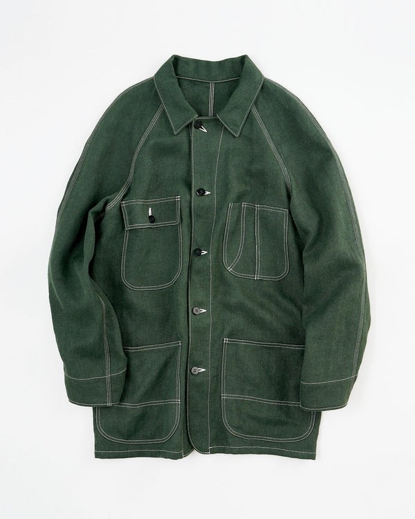 [b] HEMP HERRINGBONE COVERALLS /GREEN - Cale online